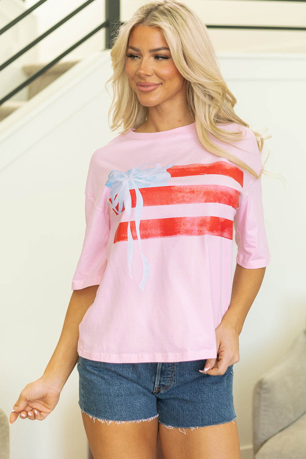 White Flag Bow Graphic Crewneck Tee