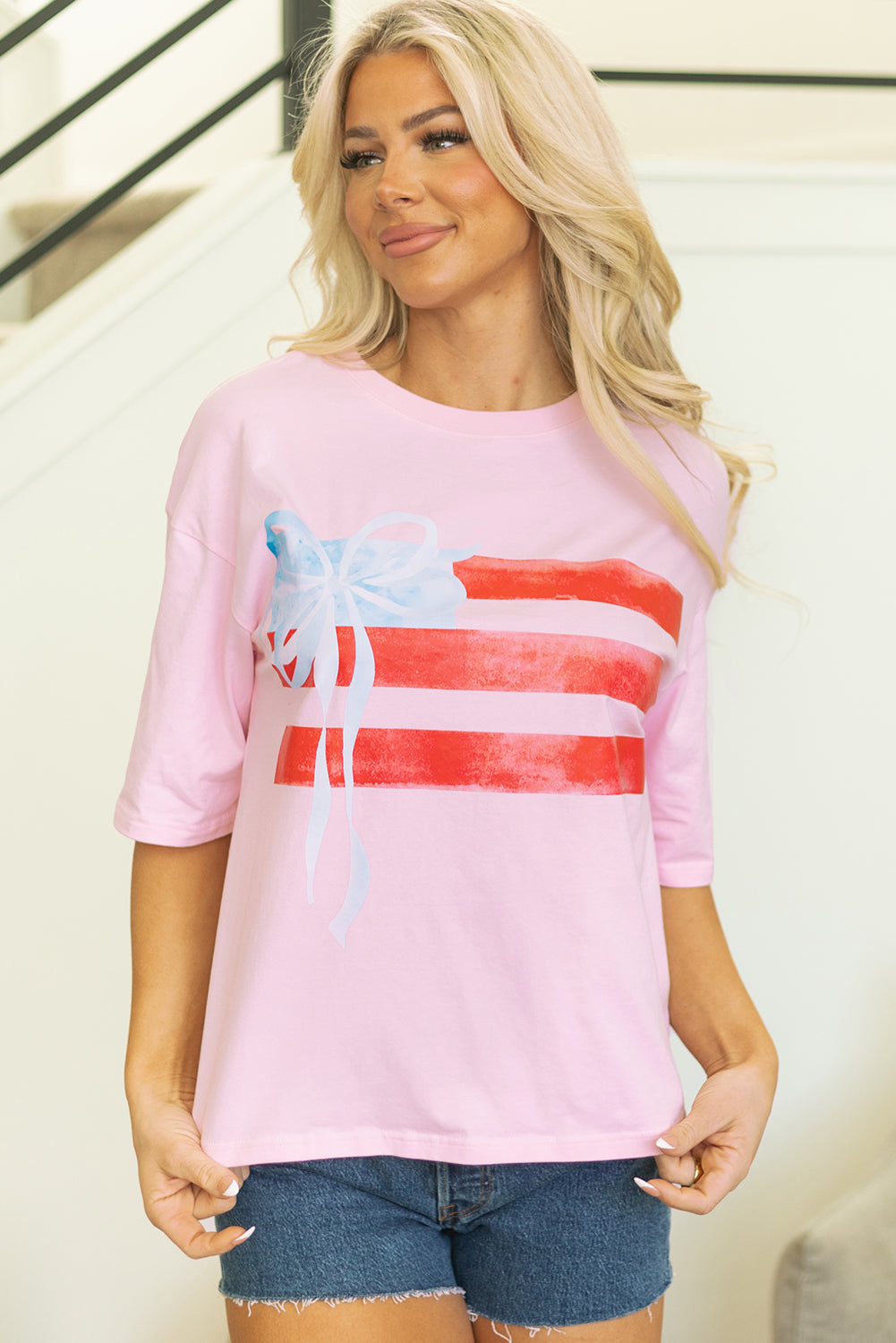 White Flag Bow Graphic Crewneck Tee