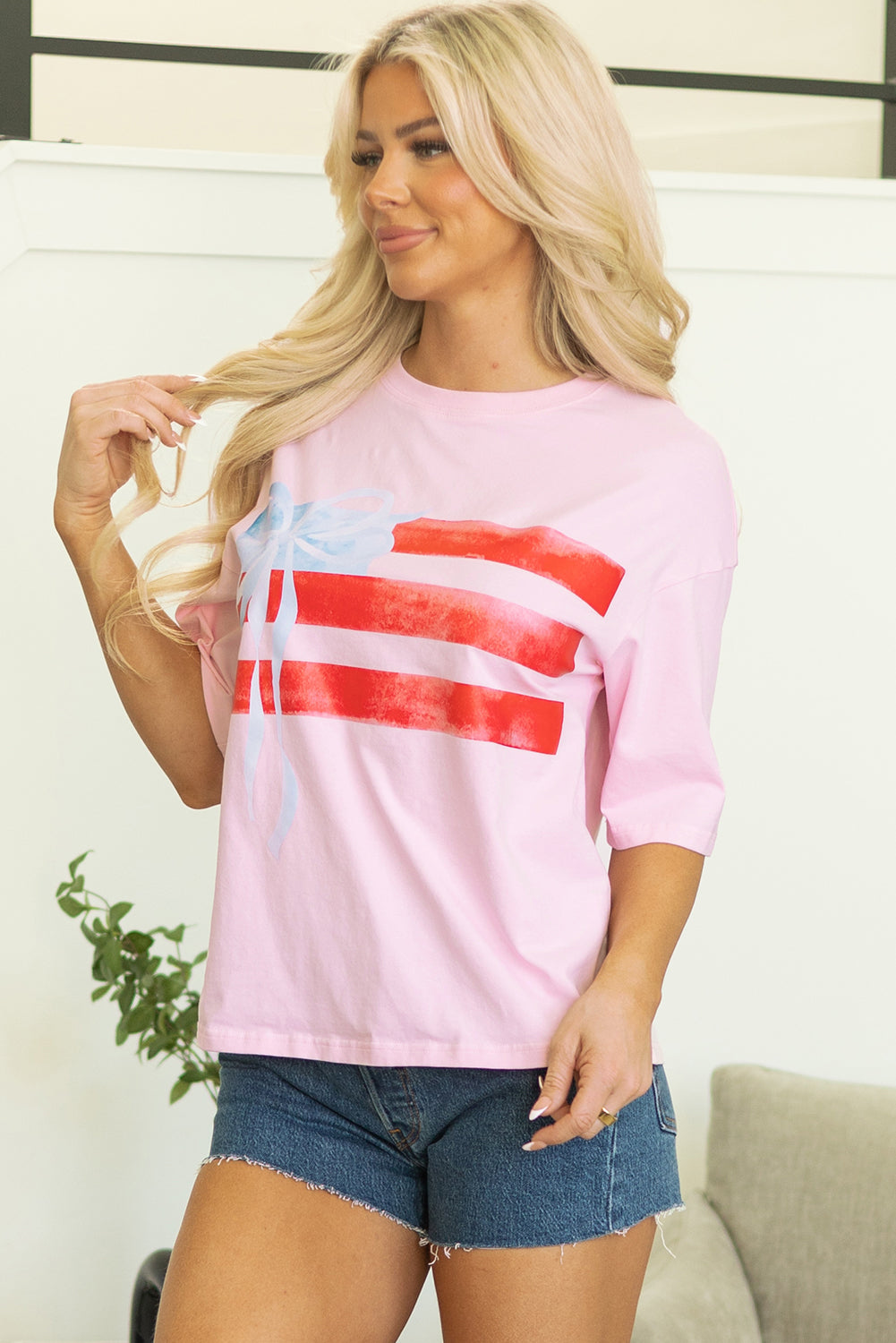 White Flag Bow Graphic Crewneck Tee