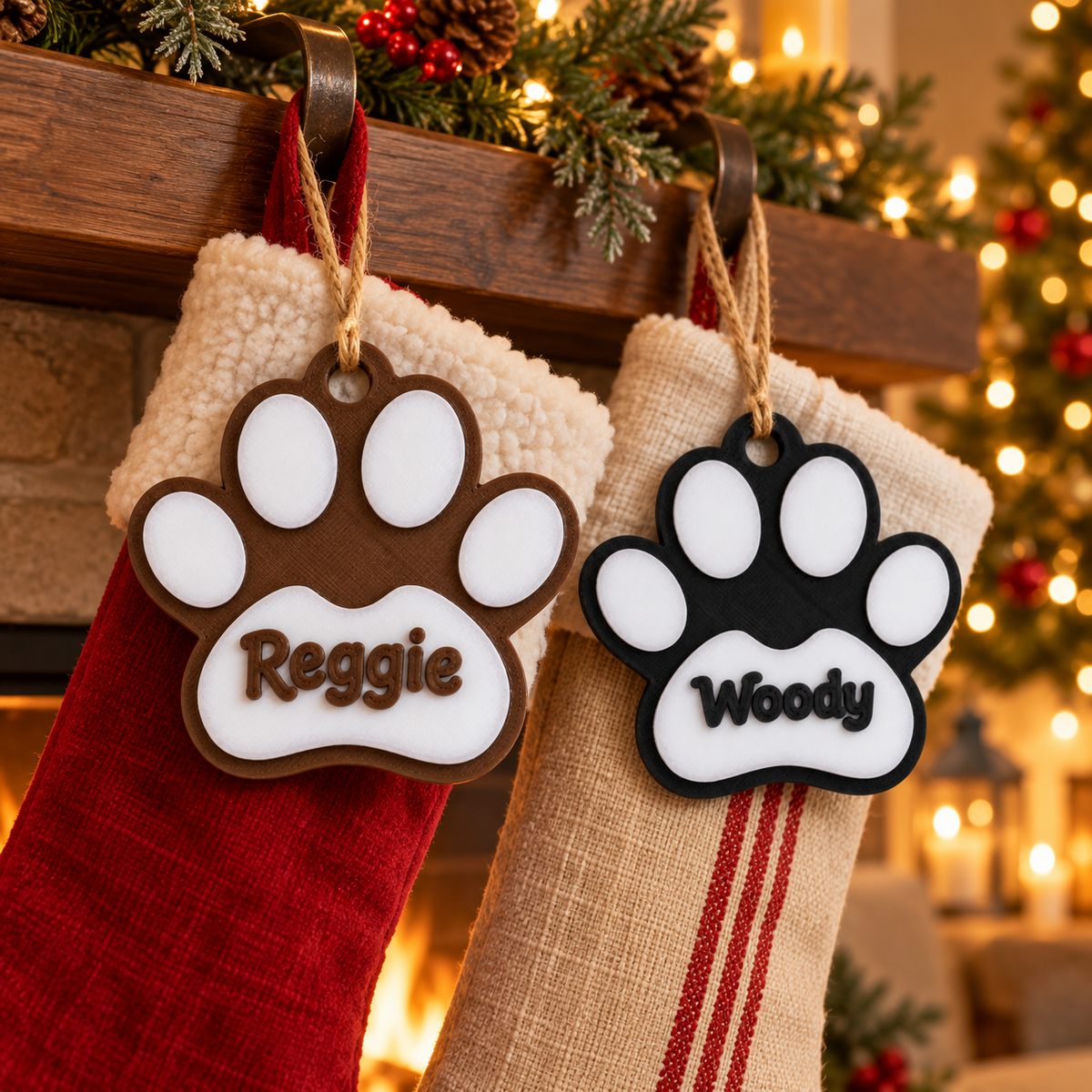 Personalised Dog Paw Christmas Stocking Name Tag