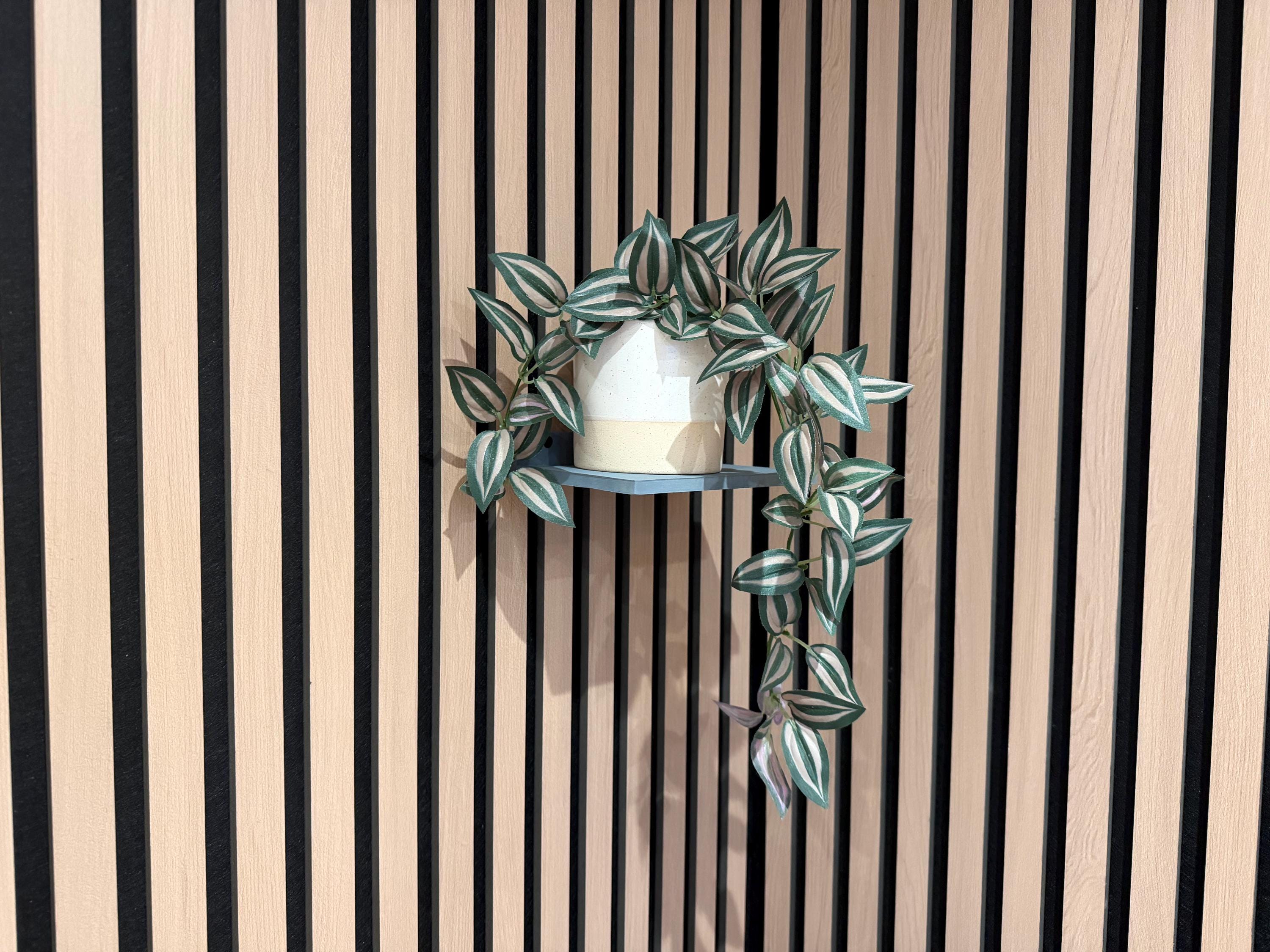 Grey Slat Wall Shelf – Modern Floating Acoustic Panel Decor