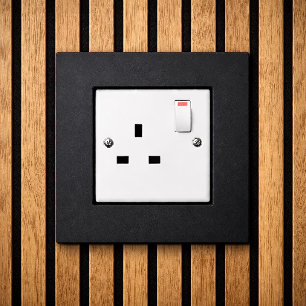 Acoustic Panel Socket Surround | UK Single Plug, Slat Wall Trim