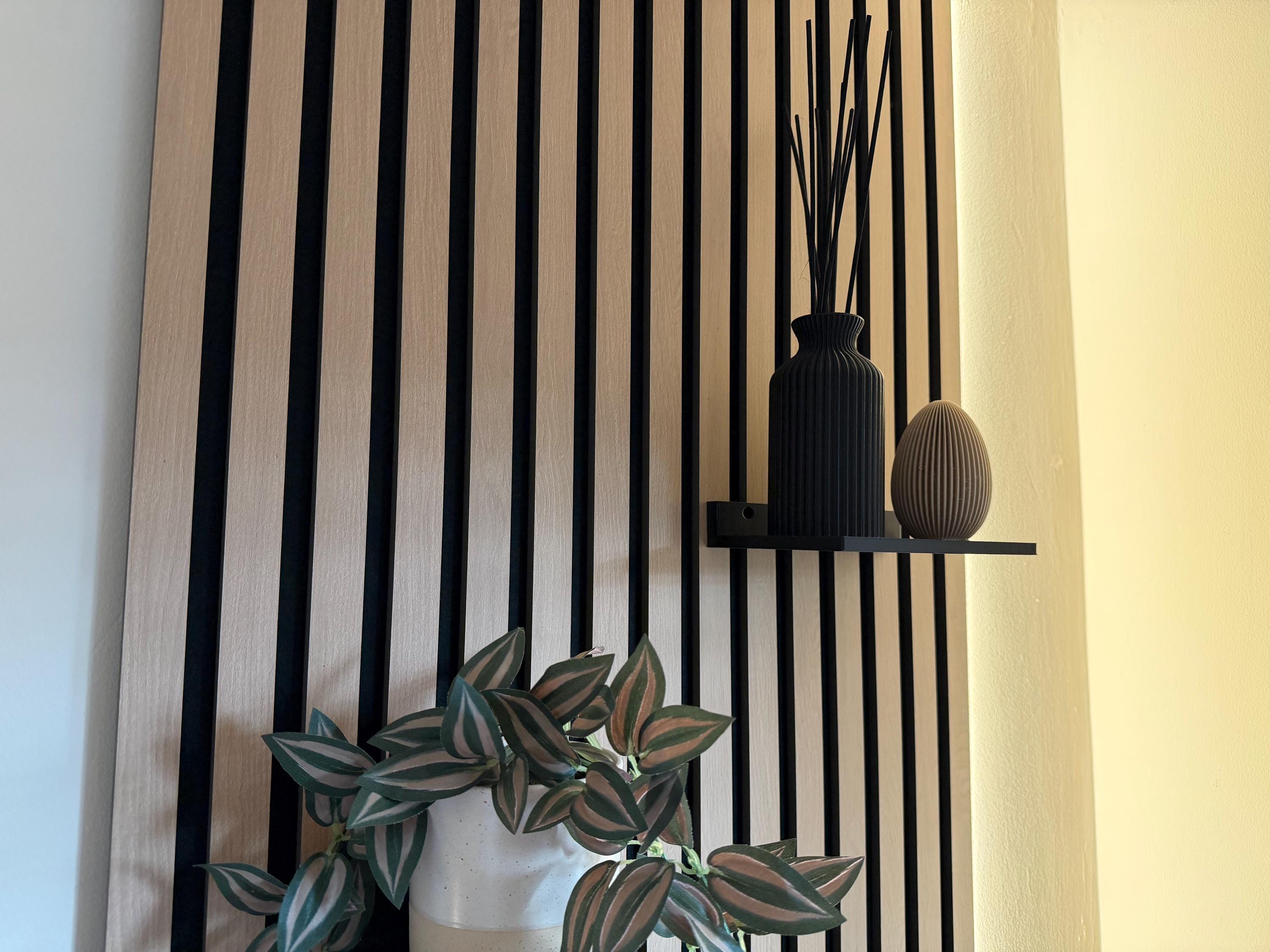 Floating Shelf for Acoustic Slat Wall Panels – Black Metal Slat Wall Shelf – Modern Wall Storage – Minimalist Home Decor