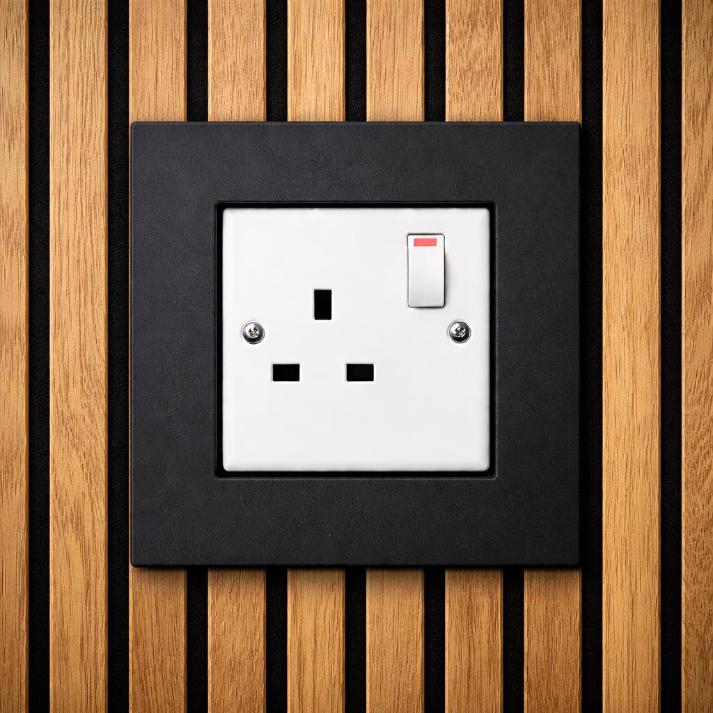 Acoustic Panel Socket Surround | UK Single Plug, Slat Wall Trim
