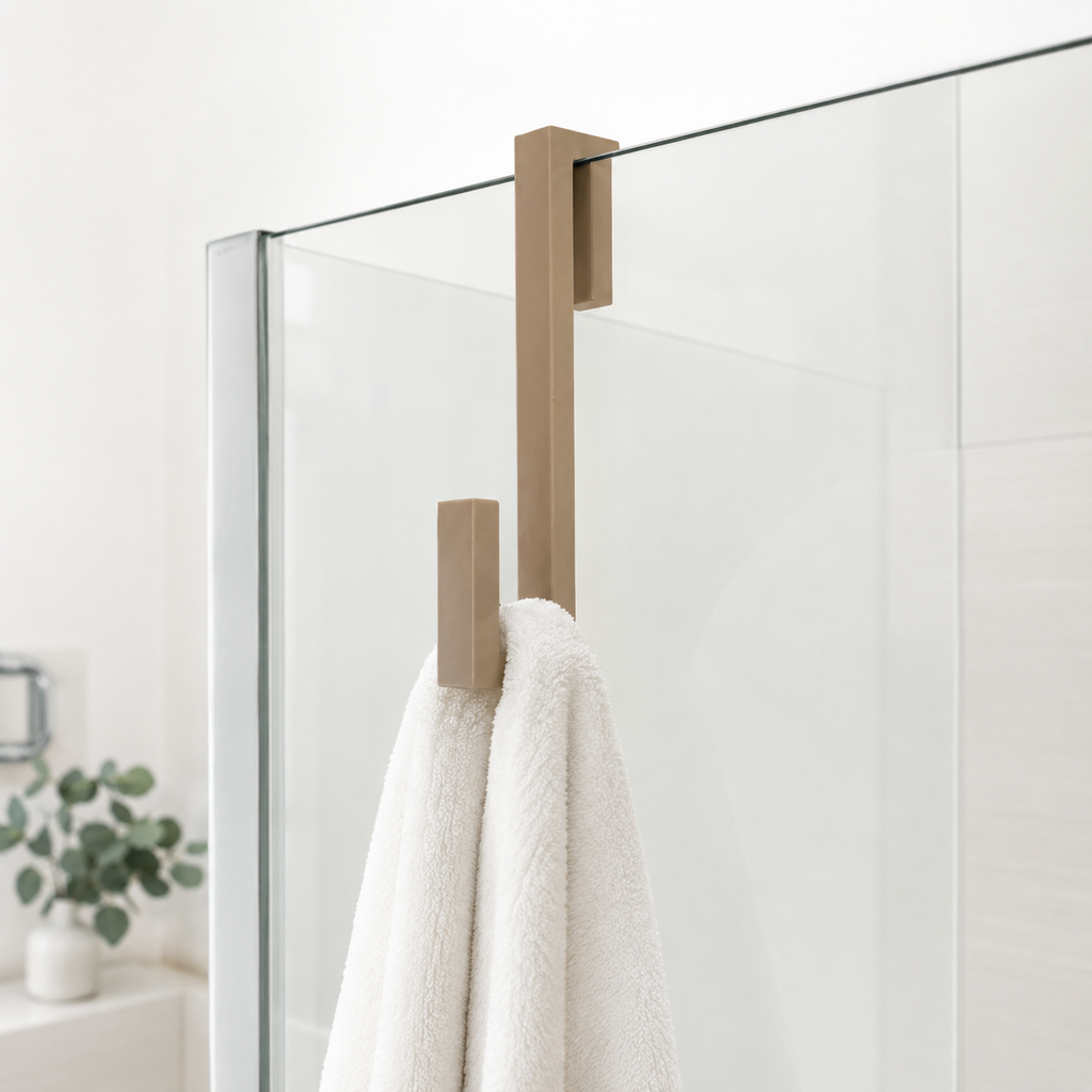 Over Shower Screen Double Hook – No Drill Bathroom Towel, Robe & Squeegee Holder