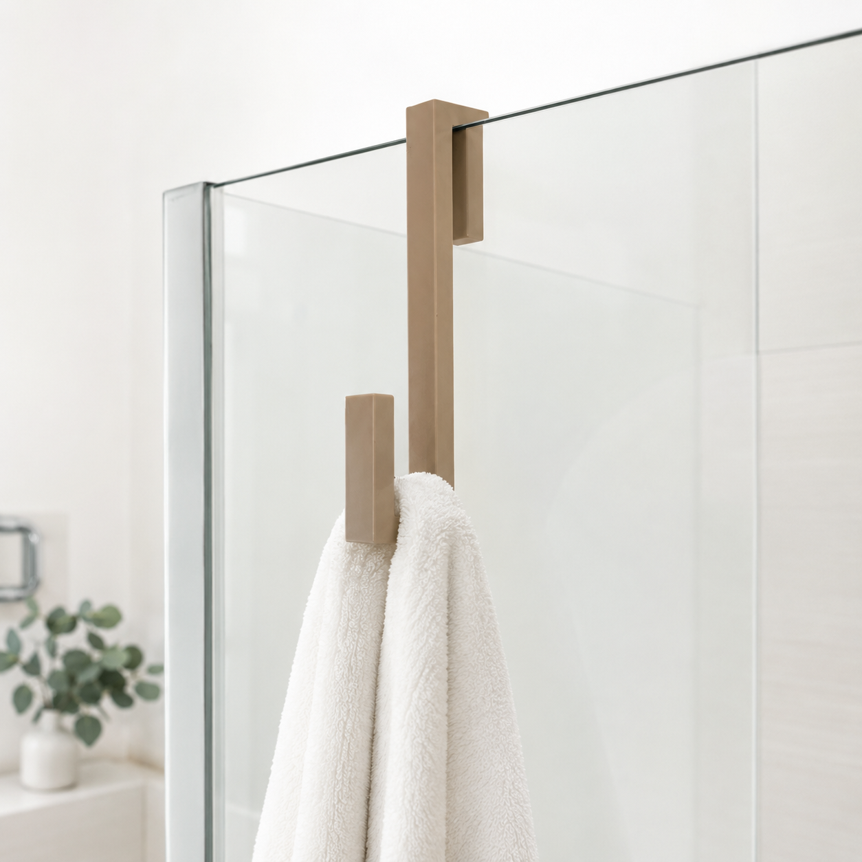 Over Shower Screen Double Hook – No Drill Bathroom Towel, Robe & Squeegee Holder