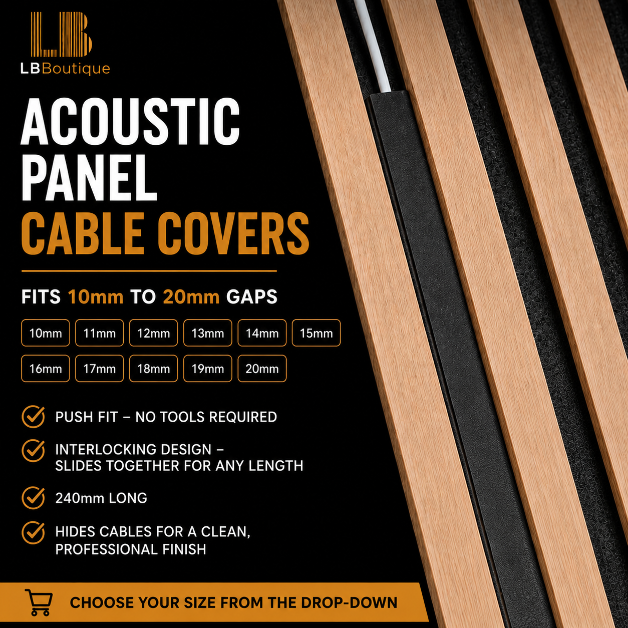 Cable Duct Cover for Slat Walls