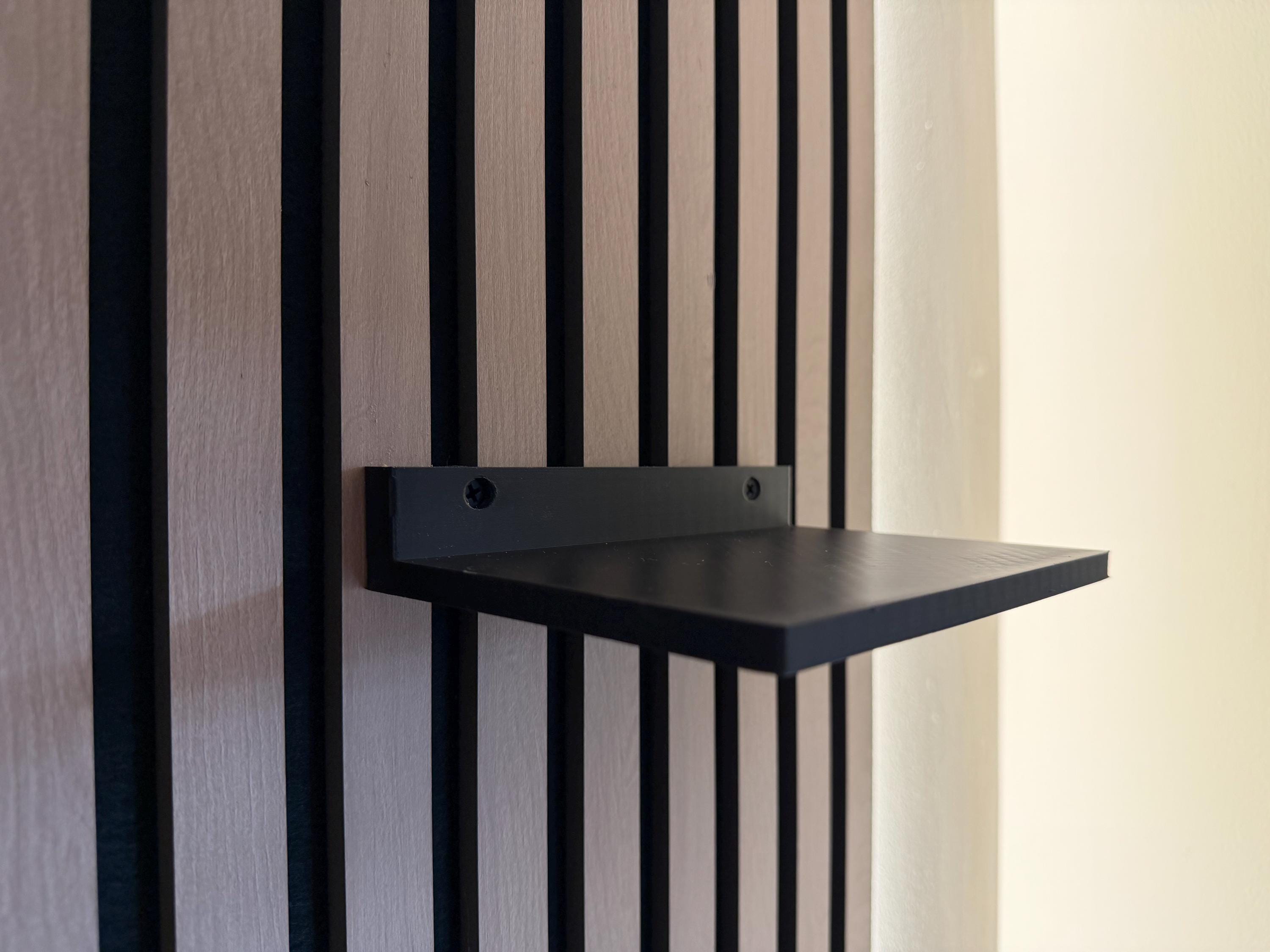 Black Acoustic Panel Floating Shelf – Slat Wall Storage Shelf UK – Modern Minimal Home Decor