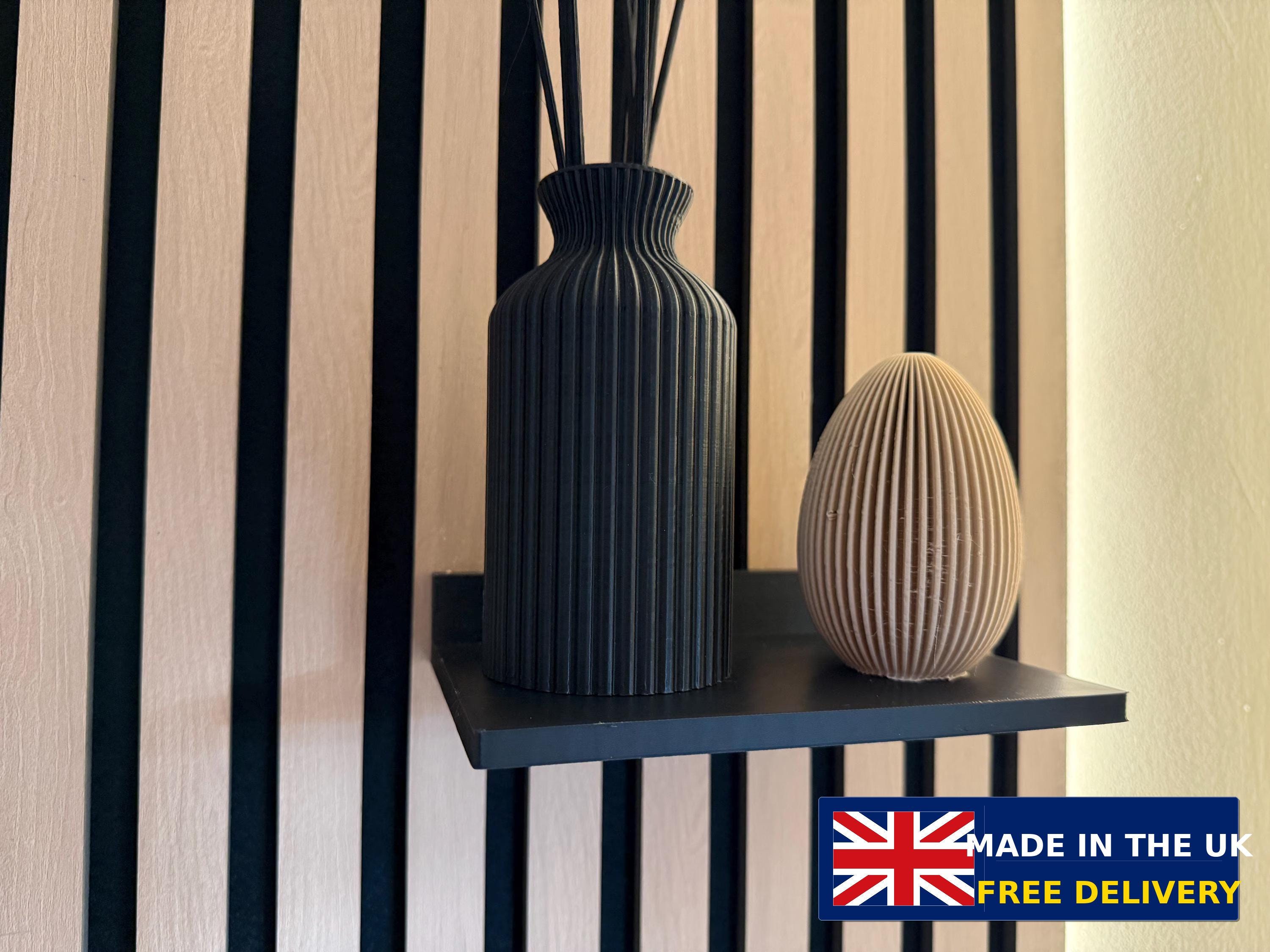 Black Acoustic Panel Floating Shelf – Slat Wall Storage Shelf UK – Modern Minimal Home Decor