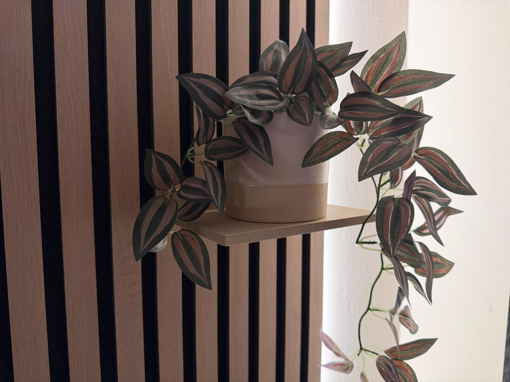 Matte Beige Floating Shelf for Acoustic Slat Wall | Secure Screw-Mount