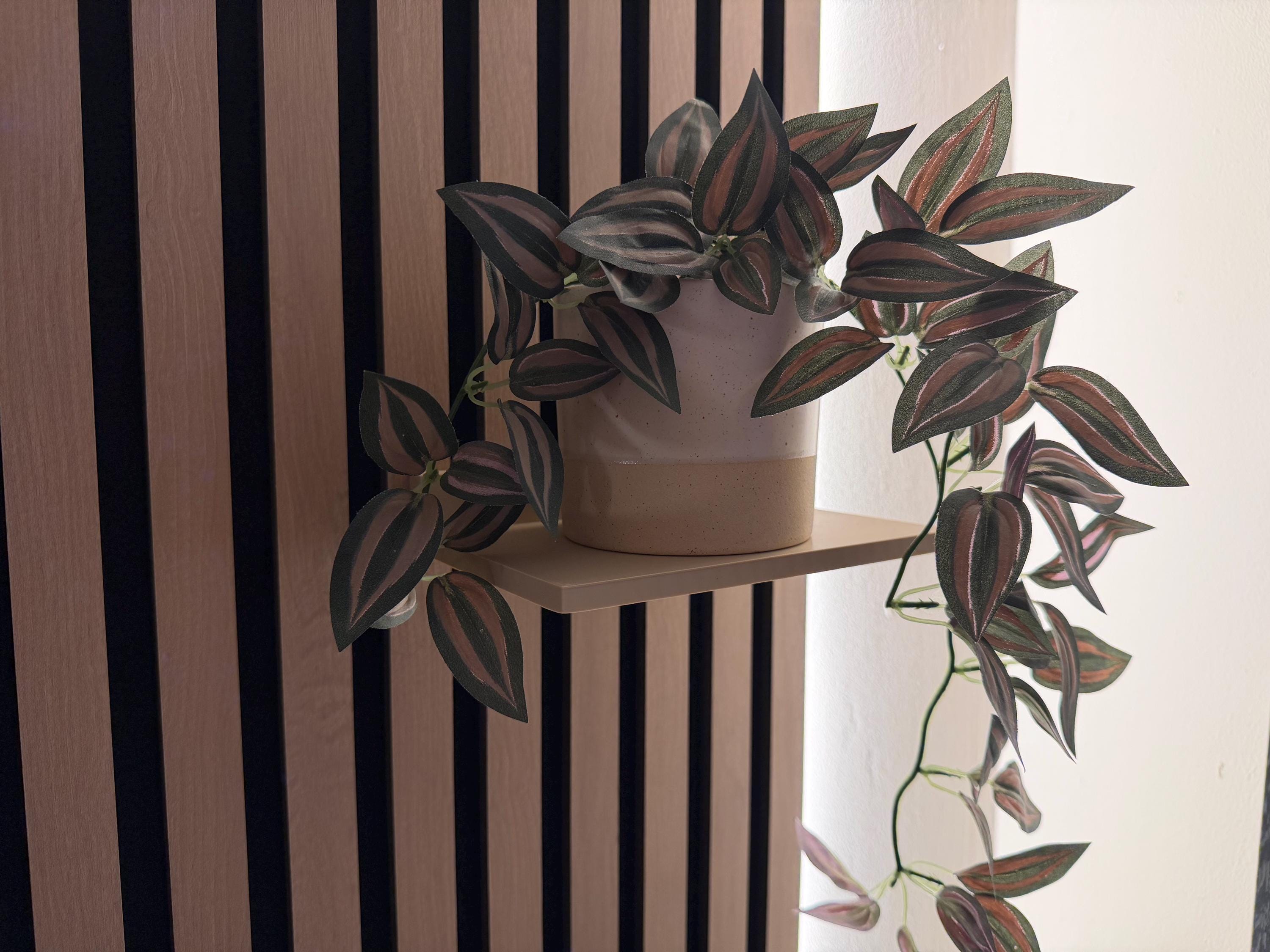 Matte Beige Floating Shelf for Acoustic Slat Wall | Secure Screw-Mount