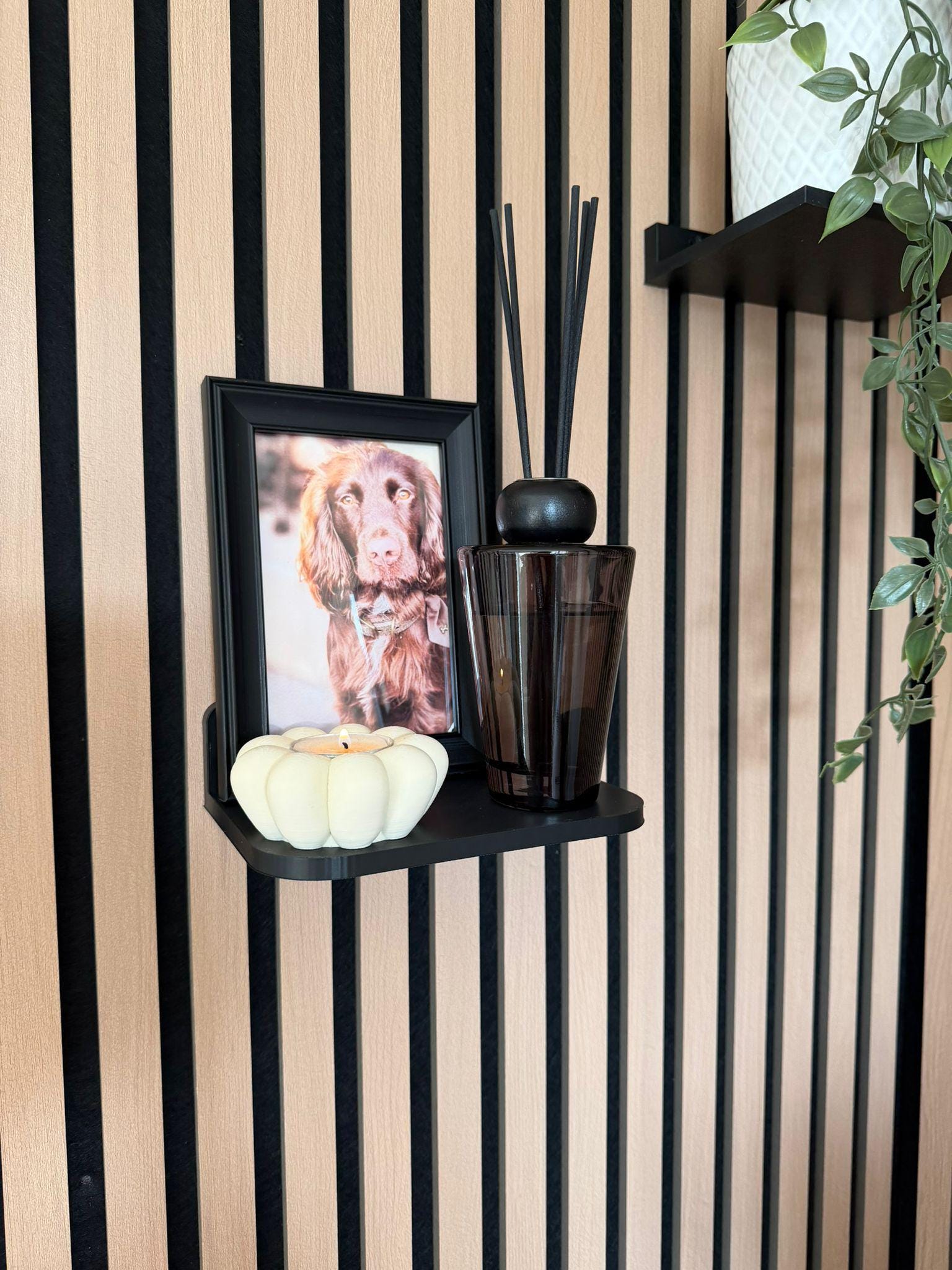 4x Acoustic Panel Floating Shelf | Black PLA Slat Wall Storage (170x120mm)