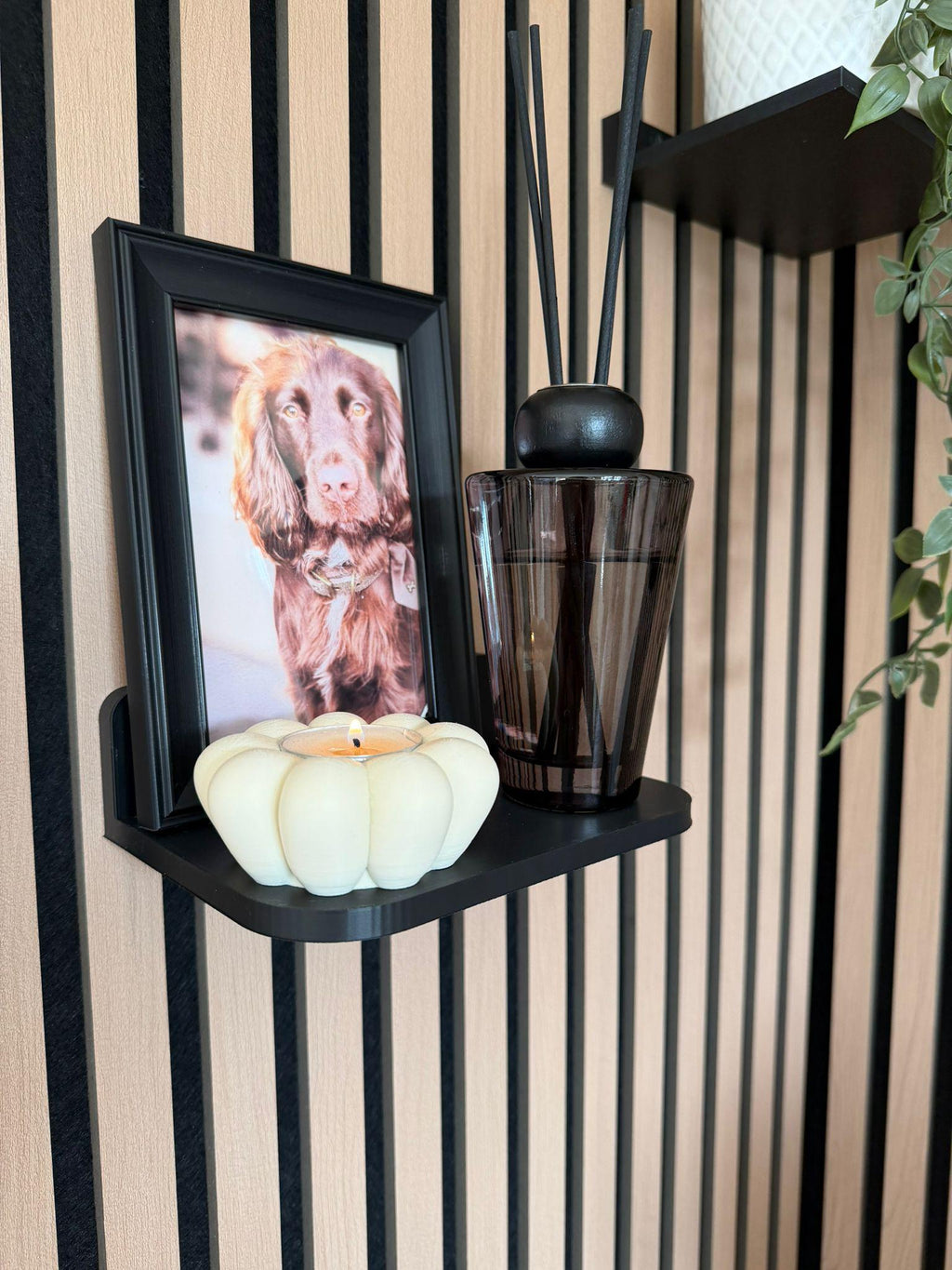 Acoustic Panel Floating Shelf | Black 3D Printed Slat Wall Storage (170x120mm)