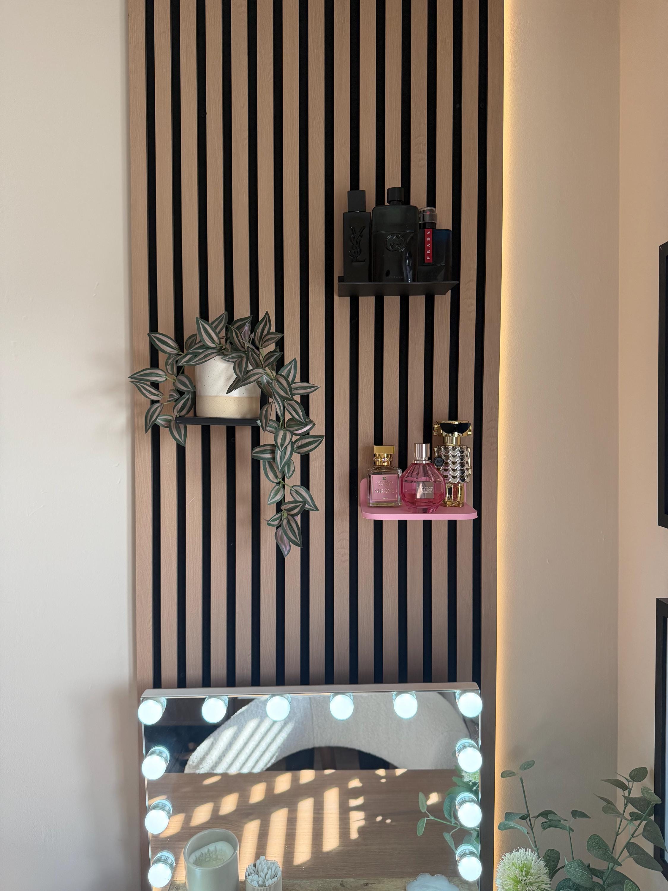 Perfume Shelf for Acoustic Panels |  Slat Wall Vanity Shelf | Beauty Display Shelf