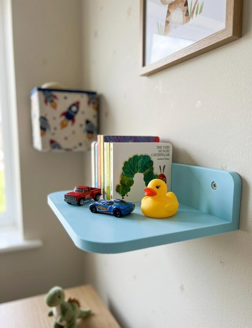 Blue Floating Shelf for Kids Room | Nursery Wall Shelf | Slat Wall Shelf | Toy & Book Display | Boys Bedroom Storage | Minimal Modern Shelf