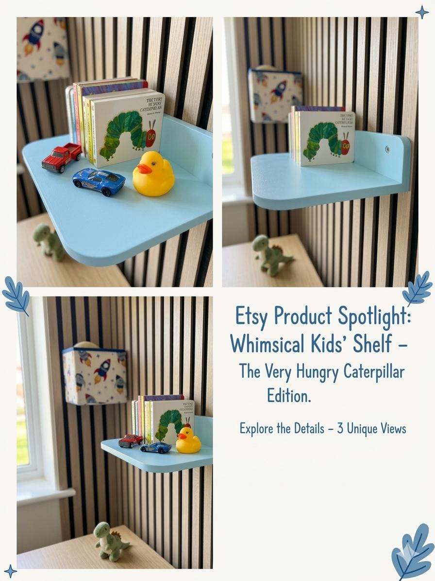 Blue Floating Shelf for Kids Room | Nursery Wall Shelf | Slat Wall Shelf | Toy & Book Display | Boys Bedroom Storage | Minimal Modern Shelf