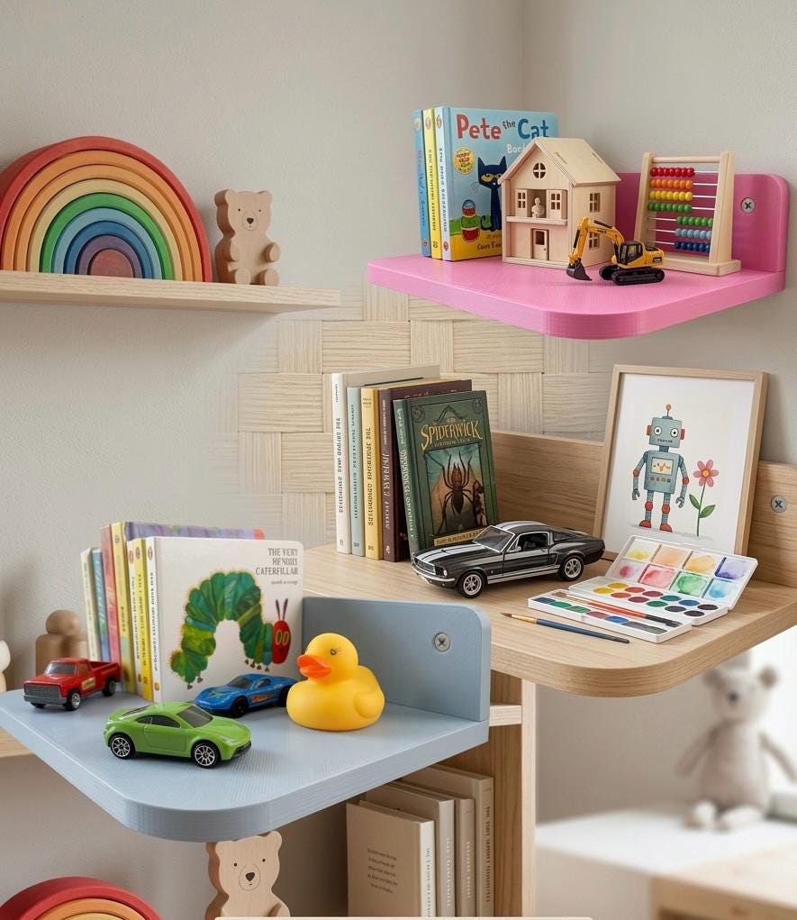 Kids Floating Shelf Set | Blue Pink & Wood Shelves | Nursery Wall Shelves | Toy  Book Display | Boys n Girls Room Decor | Multi Pack