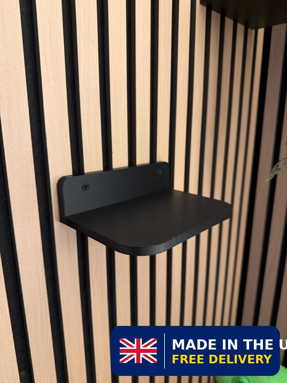 Pack of 2 Black Floating Shelves | Acoustic Slat Wall Storage (170x120mm)