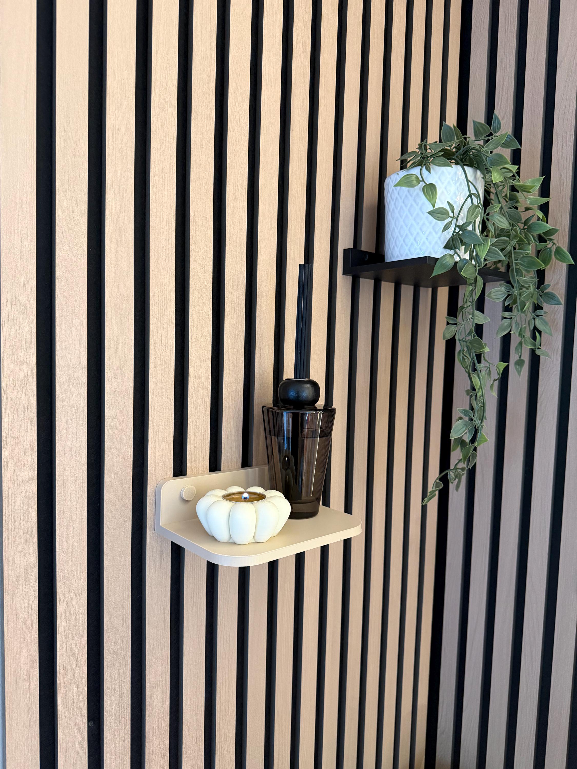 3D Printed Beige Floating Shelf for Acoustic Panels | Beige PLA Storage (170x120mm)