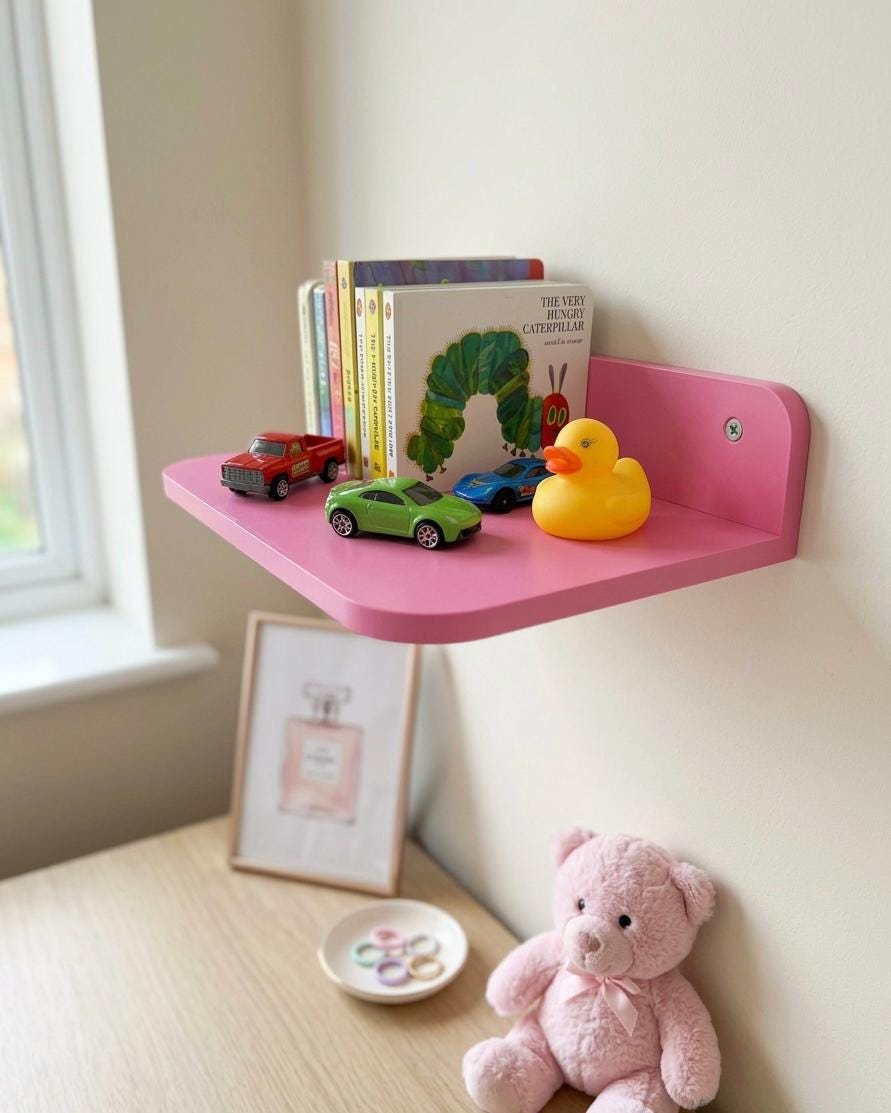 Kids' Floating Shelf Set — Blue, Pink & Wood