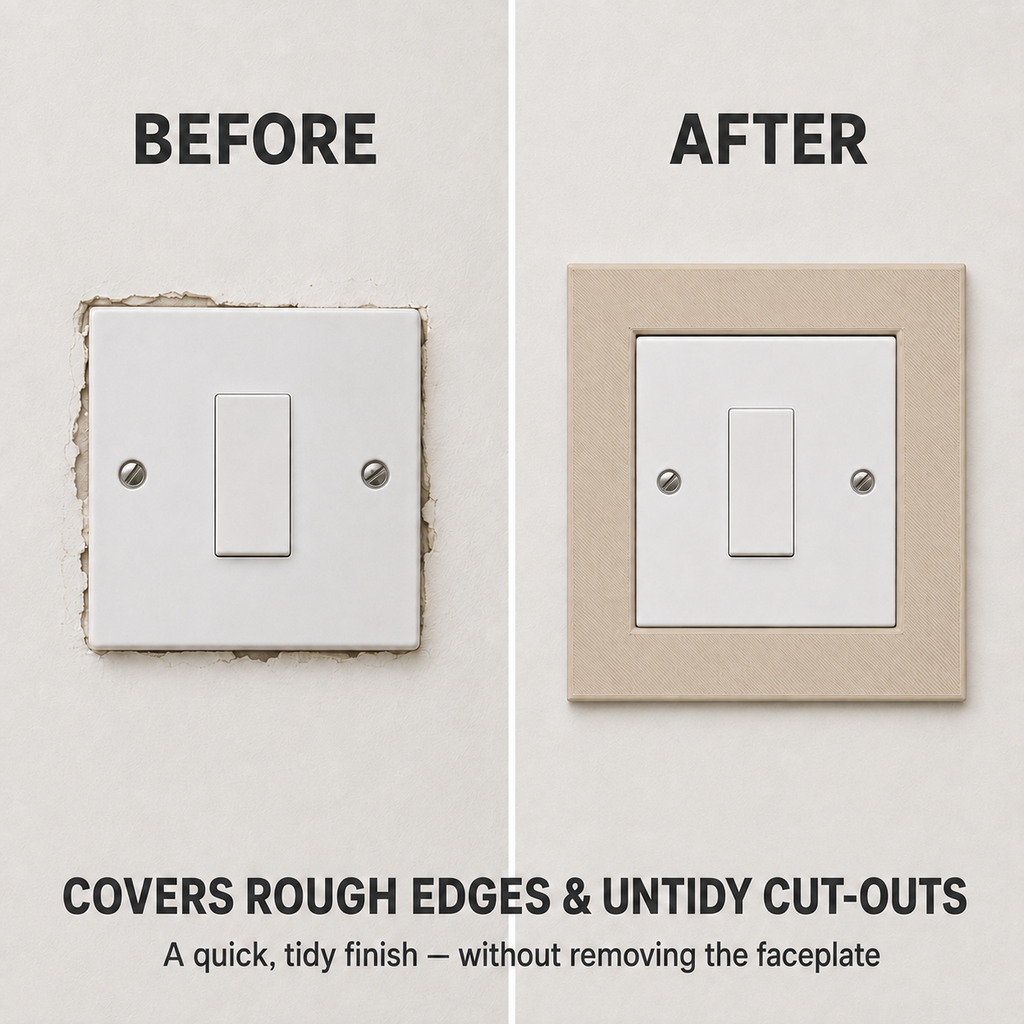 Light switch surround shown fitted to a wall