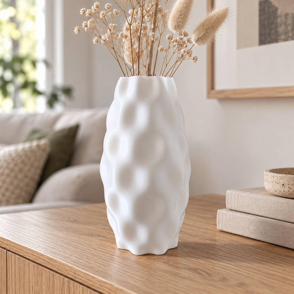 White textured bubble vase with dried flowers