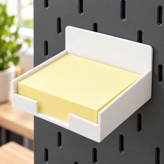 White SKÅDIS pegboard tray shelf holding sticky notes