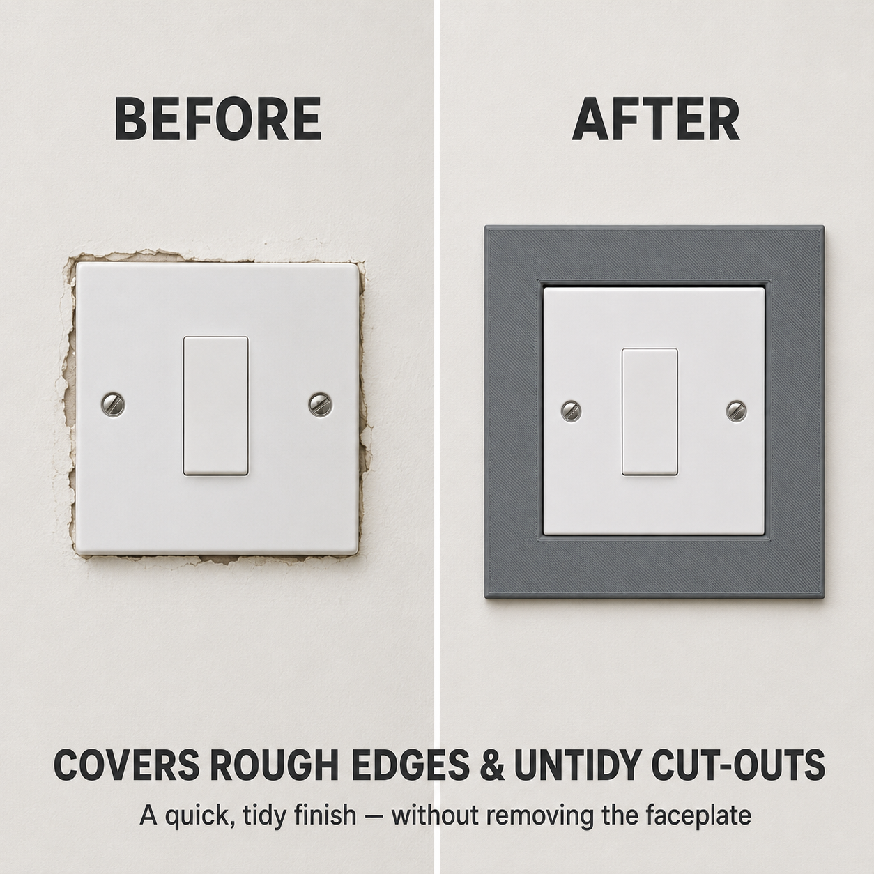 Self-adhesive light switch and socket surround plate in matte finish
