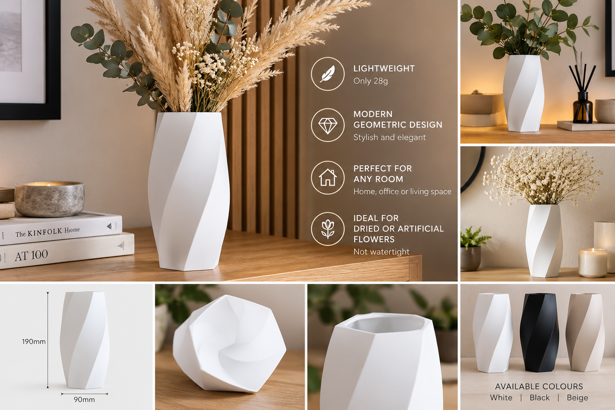 White twisted geometric vase
