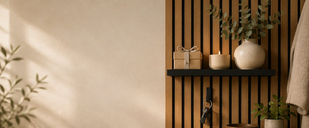 VIP Club styled slat wall with gift, candle and keys